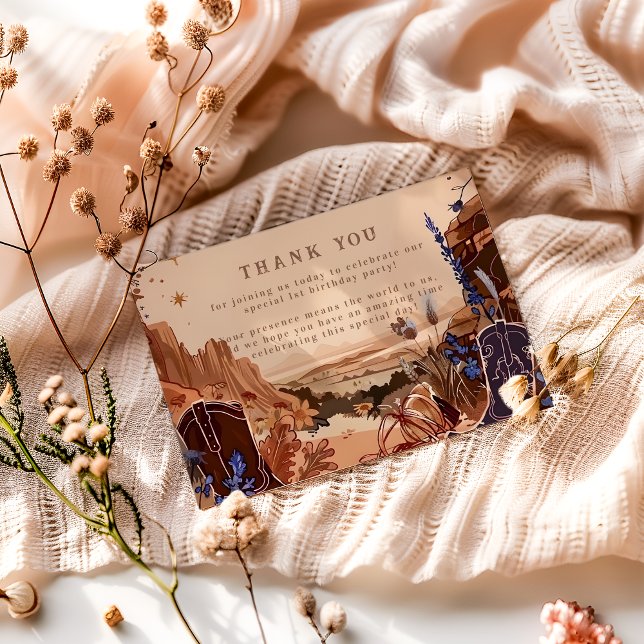 Tarjeta De Agradecimiento Western Cowgirl Cowboy First Birthday (Subido por el creador)