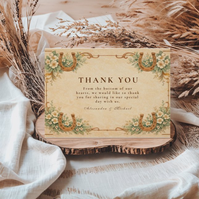 Tarjeta De Agradecimiento Western Desert Horseshoe Floral Wedding (Subido por el creador)