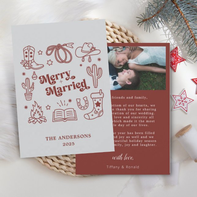 Tarjeta De Agradecimiento Western Holiday Merry Married Wedding  (Subido por el creador)