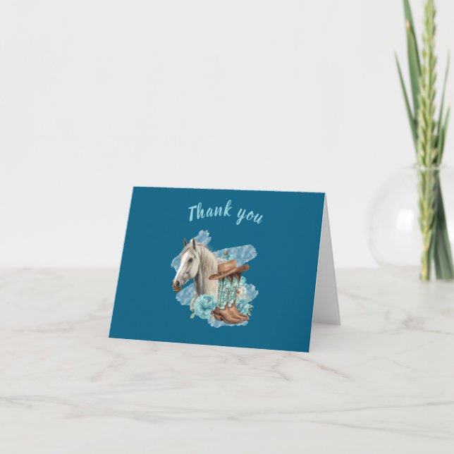 Tarjeta De Agradecimiento Western Horse Birthday Thank You Card – Navy (Anverso)