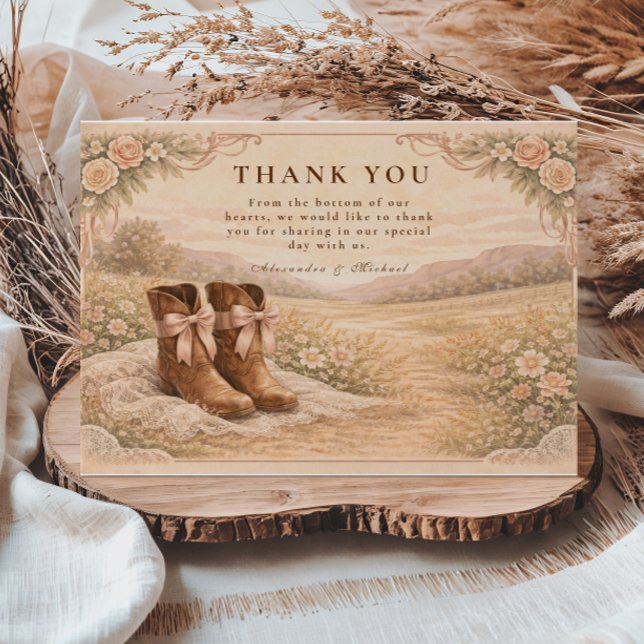 Tarjeta De Agradecimiento Western Lace Cowboy Boots Wedding (Subido por el creador)