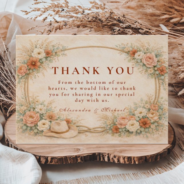 Tarjeta De Agradecimiento Western Ranch Romance Wedding (Subido por el creador)