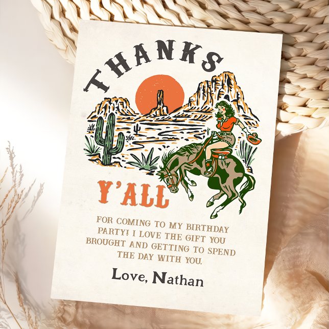 Tarjeta De Agradecimiento Western Rodeo Cowgirl Birday Thank You Card (Noche (Subido por el creador)