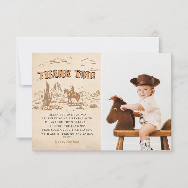 Tarjeta De Agradecimiento Western Vintage Rodeo Cowboy (Anverso)