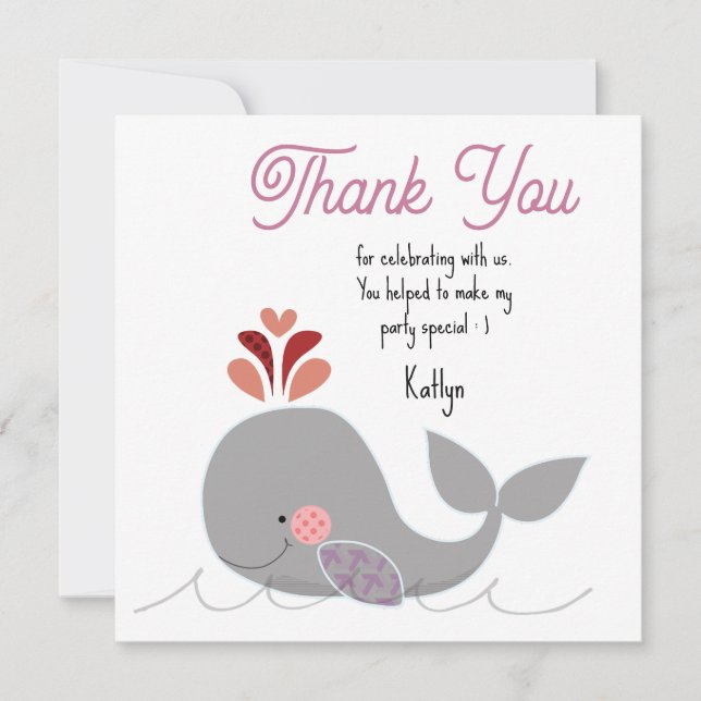 Tarjeta De Agradecimiento Whale Birthday Flat Thank You Card (Anverso)