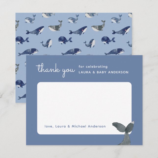 Tarjeta De Agradecimiento Whale Tail Baby Shower (Anverso / Reverso)