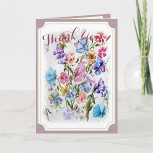 Tarjeta De Agradecimiento Whimsical acuarela rosa mariposa gracias