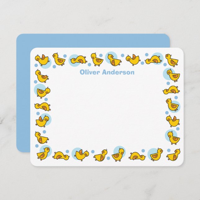 Tarjeta De Agradecimiento Whimsical Baby Ducklings patitos Azul Baby Shower  (Anverso / Reverso)
