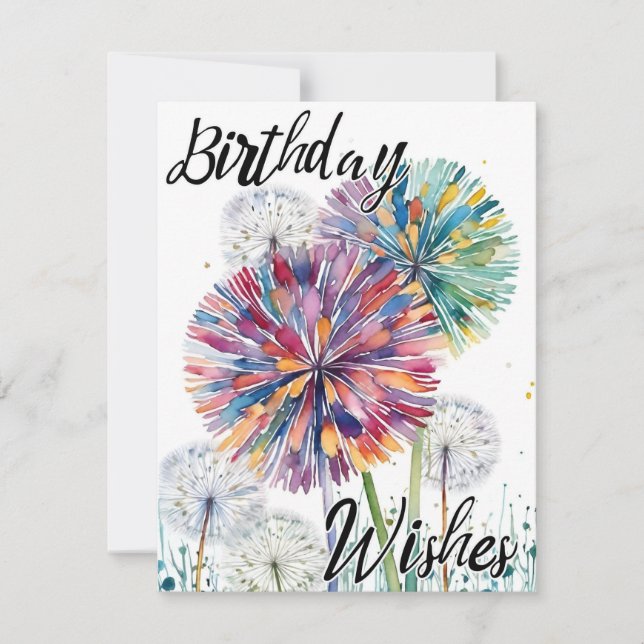 Tarjeta De Agradecimiento Whimsical Birthday Wiers - Colorful Dandelions (Anverso)
