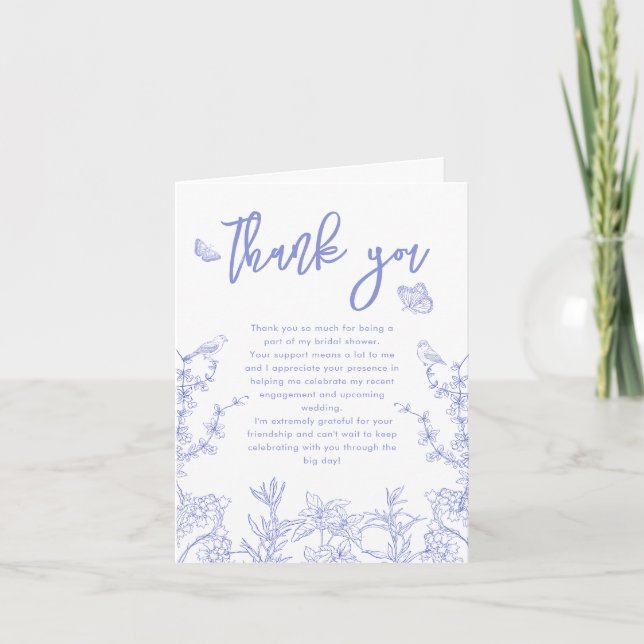 Tarjeta De Agradecimiento Whimsical Blue Garden Chinoiserie Bridal (Anverso)