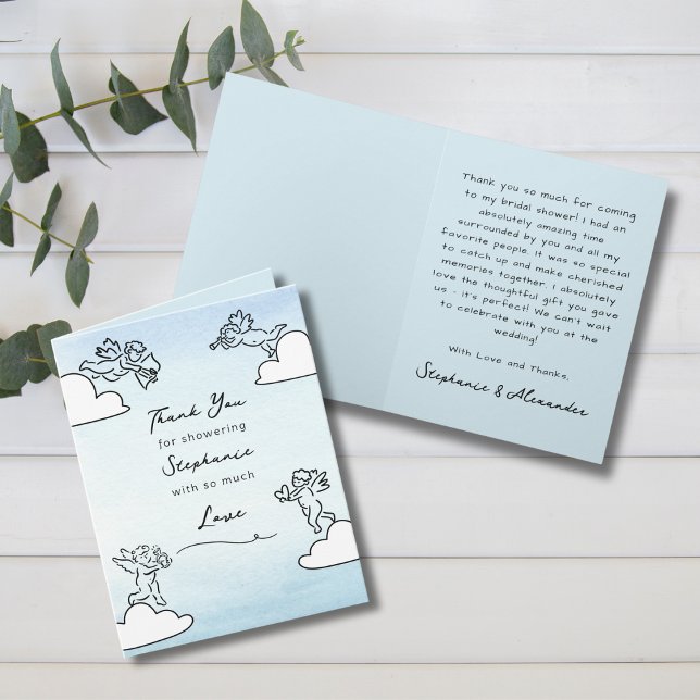 Tarjeta De Agradecimiento Whimsical Blue Match Made In Heaven Bridal Shower (Subido por el creador)
