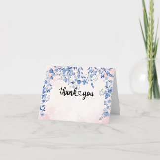 Tarjeta De Agradecimiento Whimsical Blue Watercolor Floral Thank You Folded