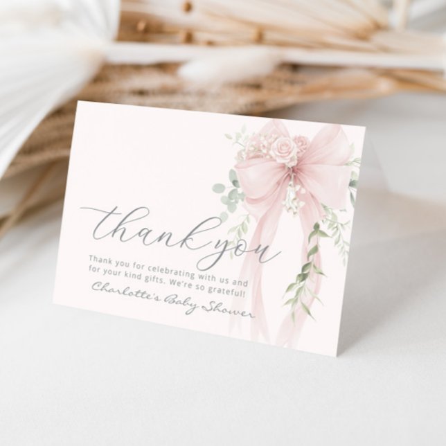 Tarjeta De Agradecimiento Whimsical Bow Floral Eucalyptus Baby Shower (Subido por el creador)