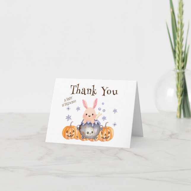 Tarjeta De Agradecimiento Whimsical Bunny Witch Halloween Baby Shower (Anverso)