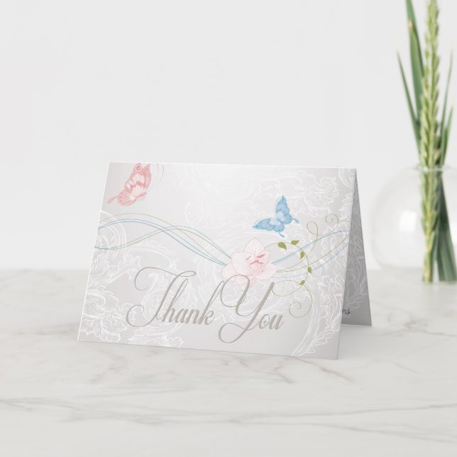 Tarjeta De Agradecimiento Whimsical Butterflies and Lace gracias (Anverso)