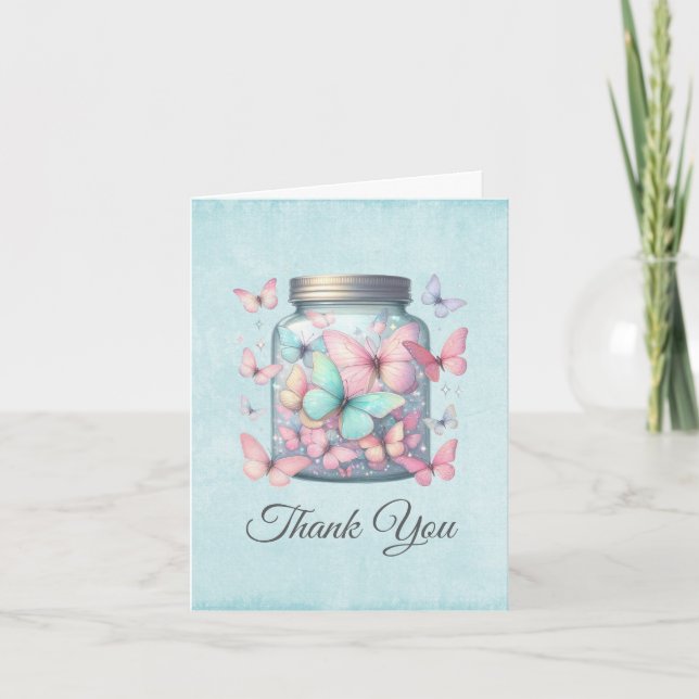 Tarjeta De Agradecimiento Whimsical Butterflies in a Jar (Anverso)