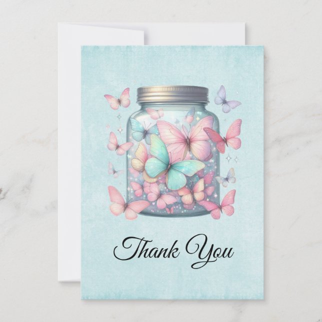 Tarjeta De Agradecimiento Whimsical Butterflies in a Jar (Anverso)