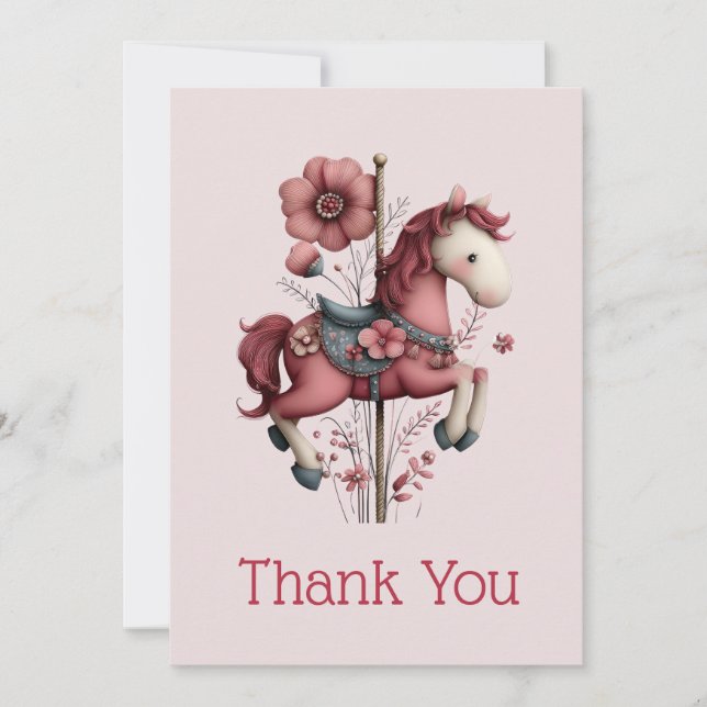 Tarjeta De Agradecimiento Whimsical Carousel Horse Image (Anverso)