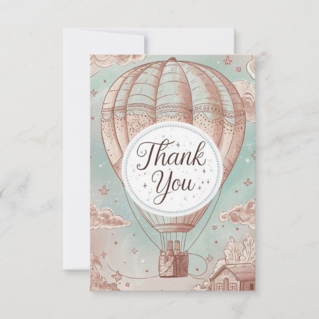 Tarjeta De Agradecimiento Whimsical Celestial Hot Air Balloon (Anverso)