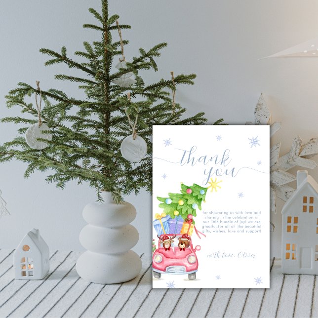 Tarjeta De Agradecimiento Whimsical Cold Outside Reindeer Bear Baby Shower  (Whimsical Cold Outside Reindeer Bear Baby Shower Thank You Card)