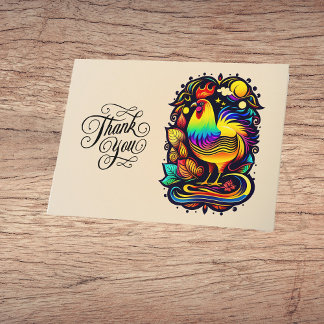 Tarjeta De Agradecimiento Whimsical Colorful Rooster Personalizado