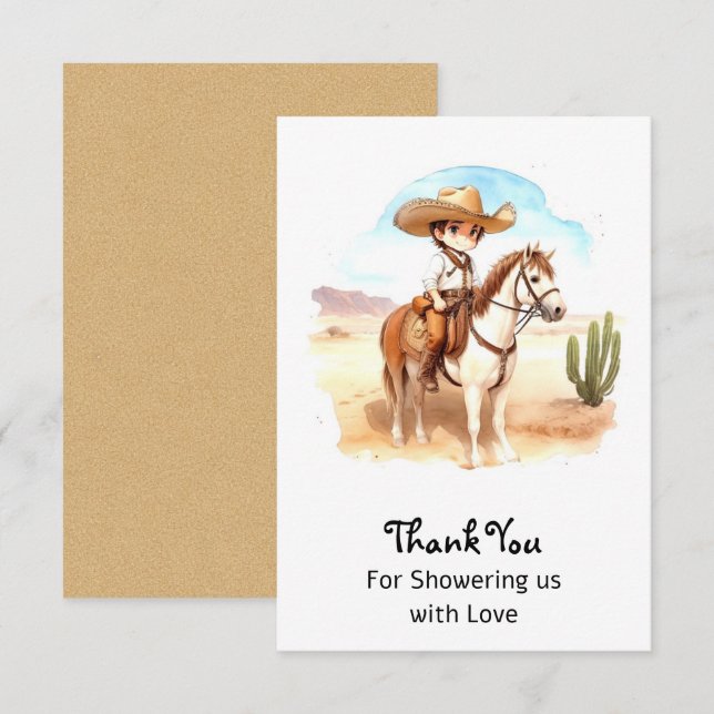 Tarjeta De Agradecimiento Whimsical Cowboy Adventure Baby Shower (Anverso / Reverso)