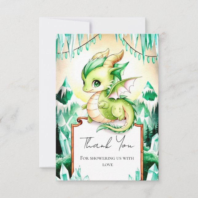 Tarjeta De Agradecimiento Whimsical Cute Dragon Baby Shower (Anverso)