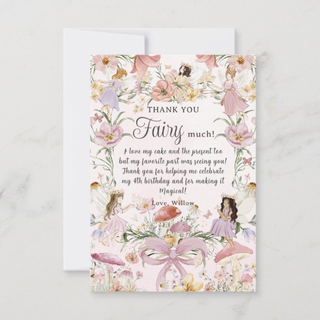 Tarjeta De Agradecimiento Whimsical Cute Fairies Birday Wildflower Garden (Anverso)