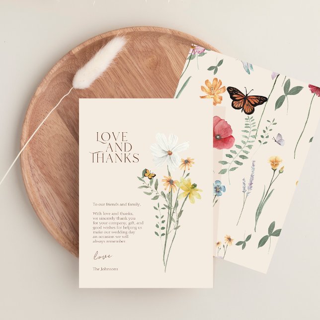Tarjeta De Agradecimiento Whimsical Daisy Yellow Wildflower Amor Y Gracias (Whimsical Daisy Yellow Wildflower Love And Thanks Thank You Card)