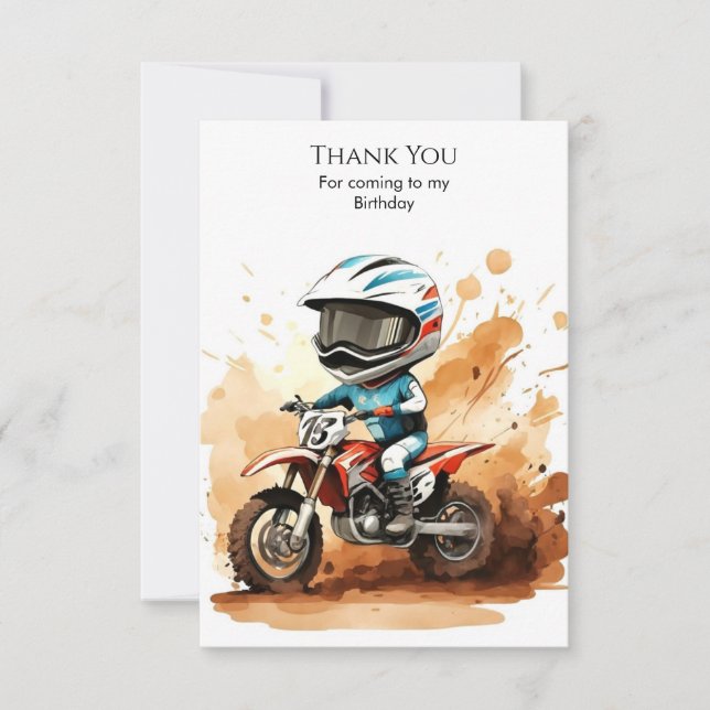 Tarjeta De Agradecimiento Whimsical Dirt Wheels Motorcycle Birthday (Anverso)