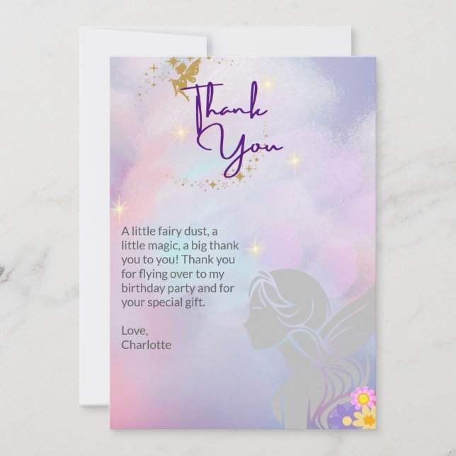 Tarjeta De Agradecimiento Whimsical Fairy Chica Gracias Card (Anverso)