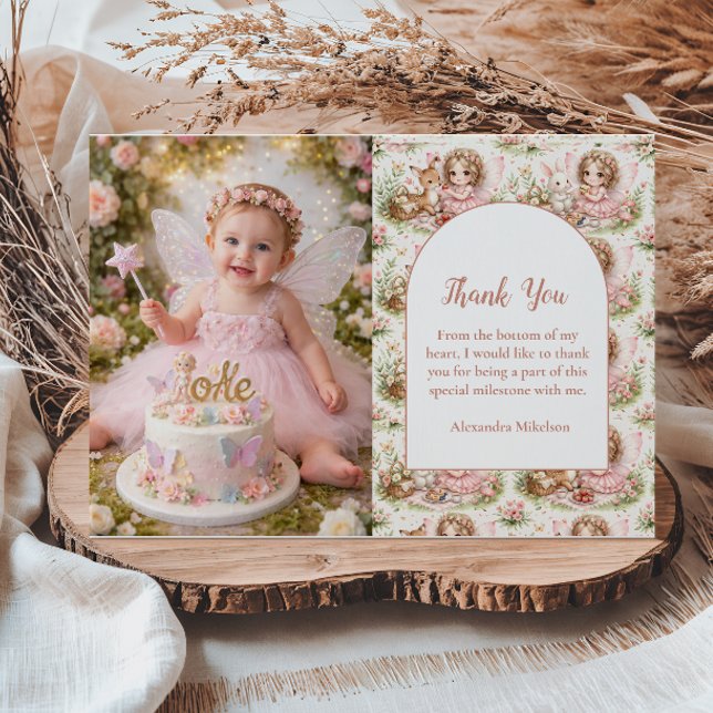 Tarjeta De Agradecimiento Whimsical Fairy First Birthday (Subido por el creador)