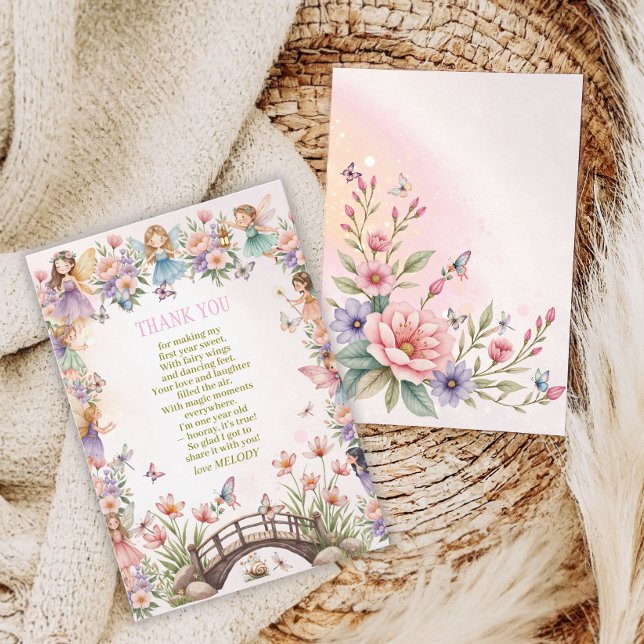 Tarjeta De Agradecimiento Whimsical fairy garden 1st birthday  (Subido por el creador)