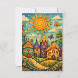 Tarjeta De Agradecimiento Whimsical Fairy Tale Village Colorful Canvas Art
