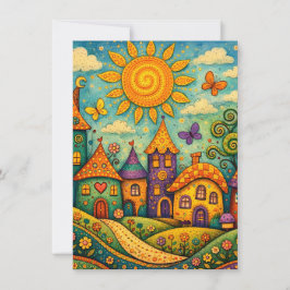 Tarjeta De Agradecimiento Whimsical Fairy Tale Village Colorful Canvas Art