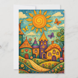 Tarjeta De Agradecimiento Whimsical Fairy Tale Village Colorful Canvas Art