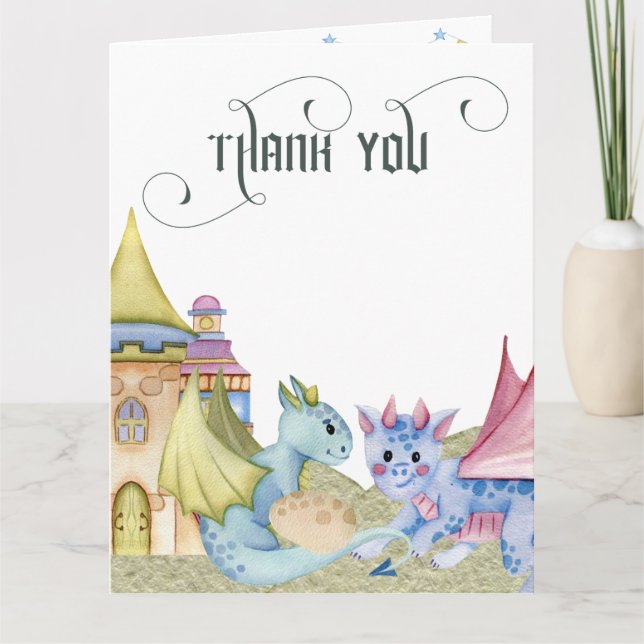 Tarjeta De Agradecimiento Whimsical Fairytale Dragon Baby Shower (Anverso)