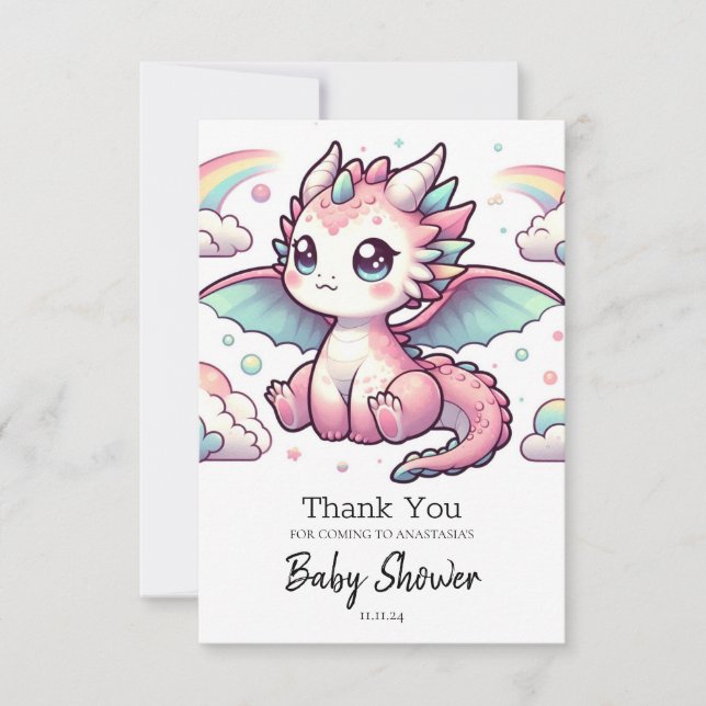 Tarjeta De Agradecimiento Whimsical Fairytale Dragon Baby Shower (Anverso)