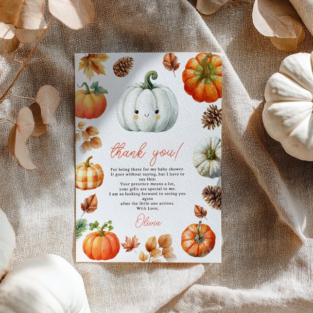Tarjeta De Agradecimiento Whimsical Fall Pumpkin Pequeña Calabaza Baby Showe (Whimsical Fall Pumpkin Little Pumpkin Baby Shower Thank You Card)