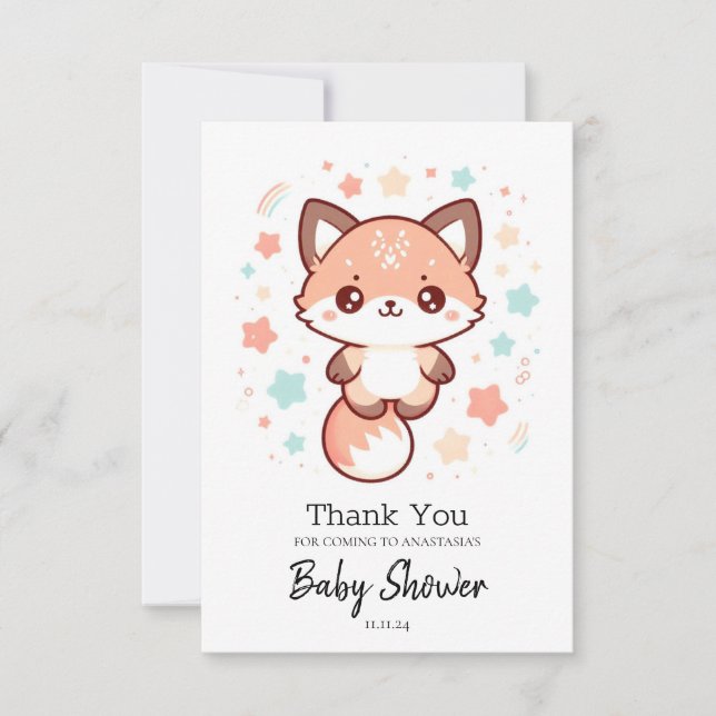 Tarjeta De Agradecimiento Whimsical Fantasy Fox Baby Shower (Anverso)