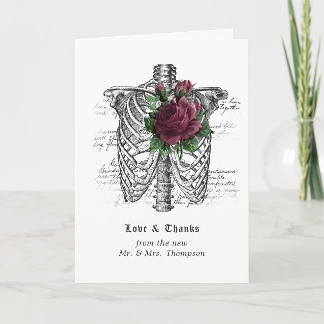 Tarjeta De Agradecimiento Whimsical Floral Skeleton Boda Gótico (Anverso)