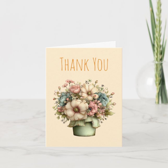 Tarjeta De Agradecimiento Whimsical Flowers in a Planter Pot Cute (Anverso)