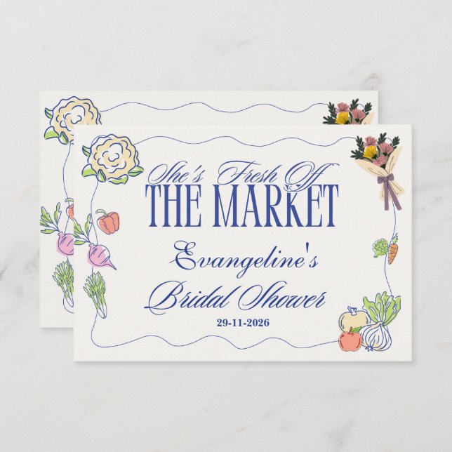 Tarjeta De Agradecimiento Whimsical Fresh Off the Market Bridal Shower  (Anverso / Reverso)