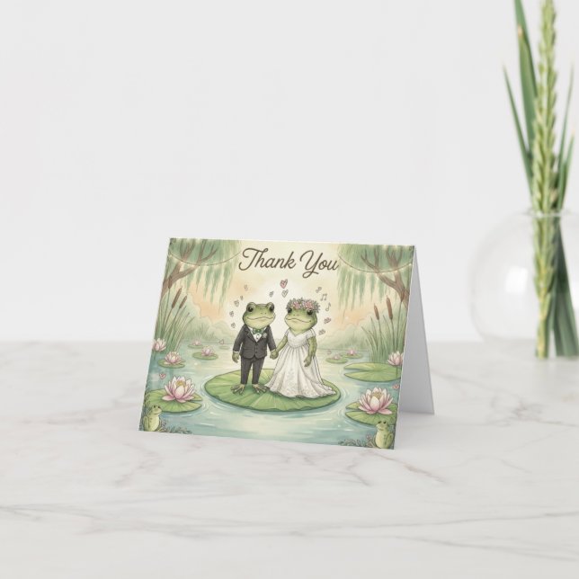 Tarjeta De Agradecimiento Whimsical Frog Couple Wedding Thank You Card (Anverso)