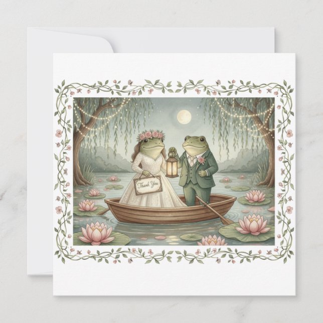 Tarjeta De Agradecimiento Whimsical Frog Couple Wedding Thank You Card (Anverso)