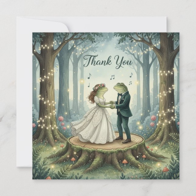 Tarjeta De Agradecimiento Whimsical Frog Couple Wedding Thank You Card (Anverso)