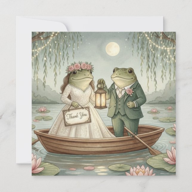 Tarjeta De Agradecimiento Whimsical Frog Couple Wedding Thank You Card (Anverso)