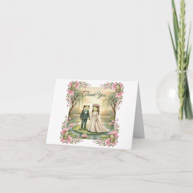 Tarjeta De Agradecimiento Whimsical Frog Couple Wedding Thank You Card (Anverso)