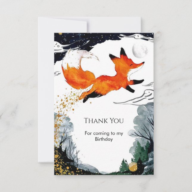 Tarjeta De Agradecimiento Whimsical Fun Fox Birday (Anverso)