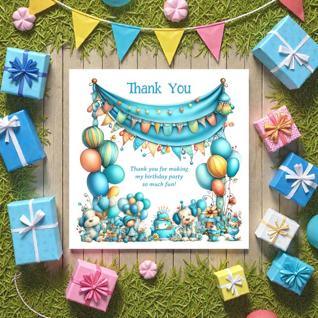 Tarjeta De Agradecimiento Whimsical Fun Teal Birthday  (Subido por el creador)